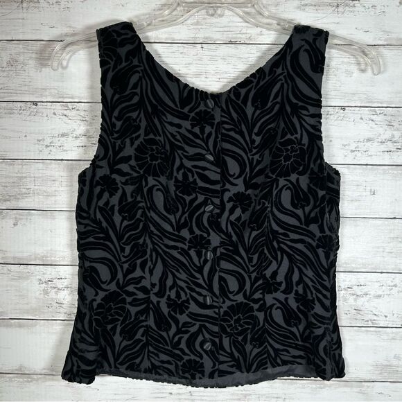 Ann Taylor Velvet Cutout Silk Rayon Lined Button Back Black Cami Blouse 8 - Picture 2 of 6